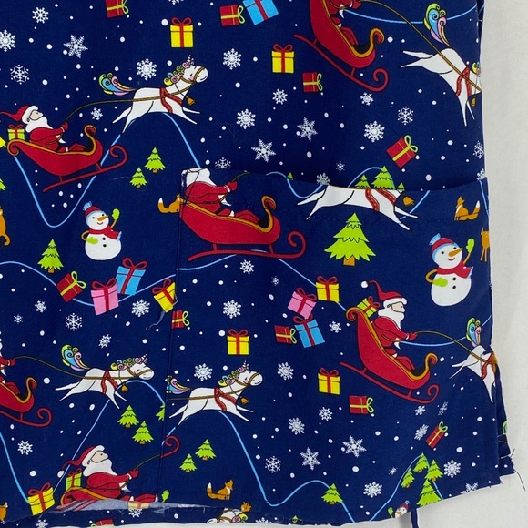 Serene Uniforms Womens Size Large Scrub Top Blue Christmas Santa Claus Unicorn - Picture 3 of 9